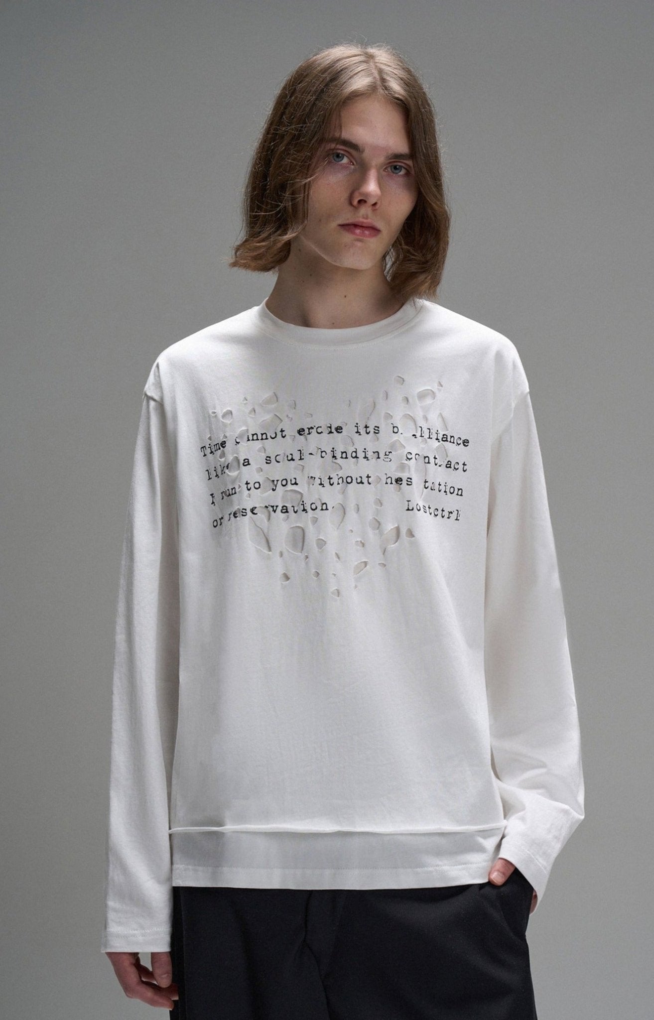 LOSTCTRL Distressed Letters Print Long Sleeve Tee - COPPING THREADS - LOSTCTRL