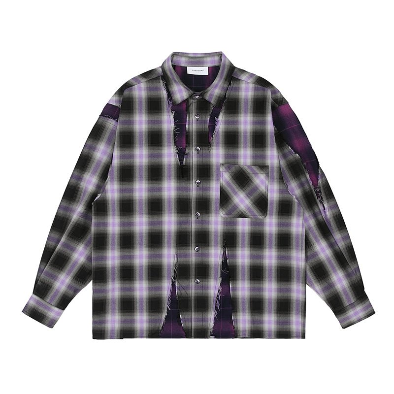LOSTCTRL Distressed Plaid Long Sleeve Shirt - COPPING THREADS - LOSTCTRL