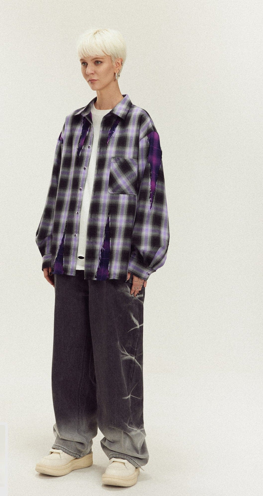 LOSTCTRL Distressed Plaid Long Sleeve Shirt - COPPING THREADS - LOSTCTRL