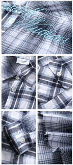 LOSTCTRL Embroidered Logo Plaid Patchwork Long Sleeve Shirt - COPPING THREADS - LOSTCTRL