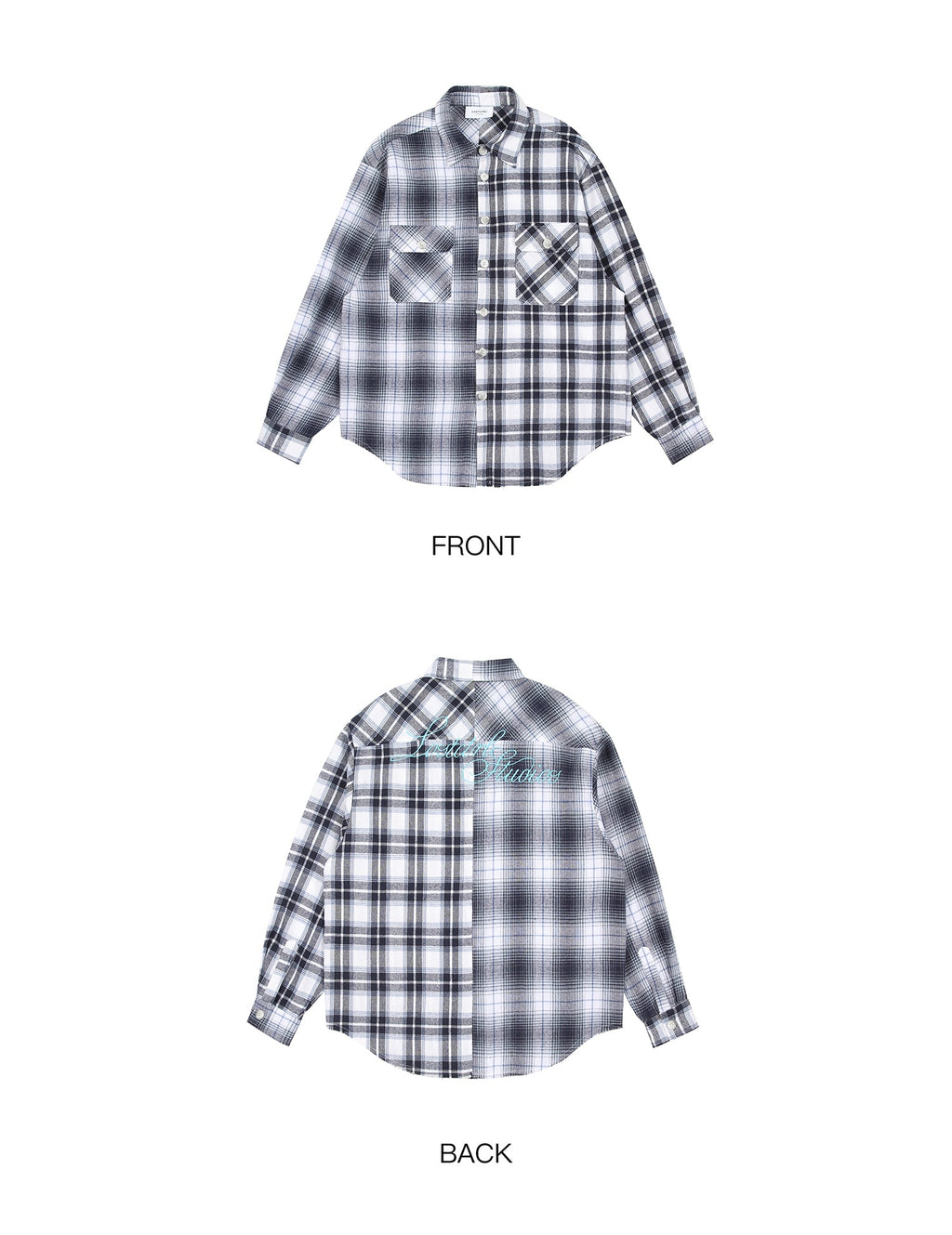 LOSTCTRL Embroidered Logo Plaid Patchwork Long Sleeve Shirt - COPPING THREADS - LOSTCTRL