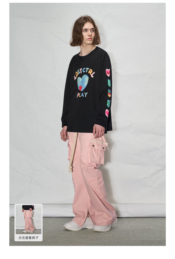LOSTCTRL Heart Earth Foam Print Long Sleeve Tee - COPPING THREADS - LOSTCTRL