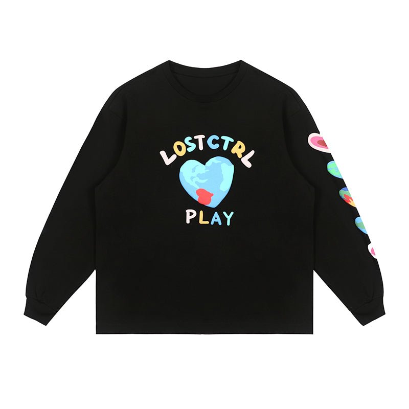LOSTCTRL Heart Earth Foam Print Long Sleeve Tee - COPPING THREADS - LOSTCTRL