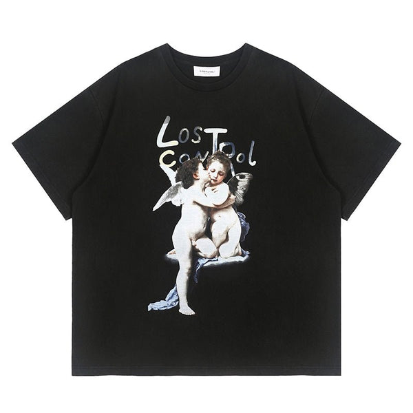 LOSTCTRL Kissing Angels Printing Vintage Distressed Tee - COPPING THREADS - LOSTCTRL