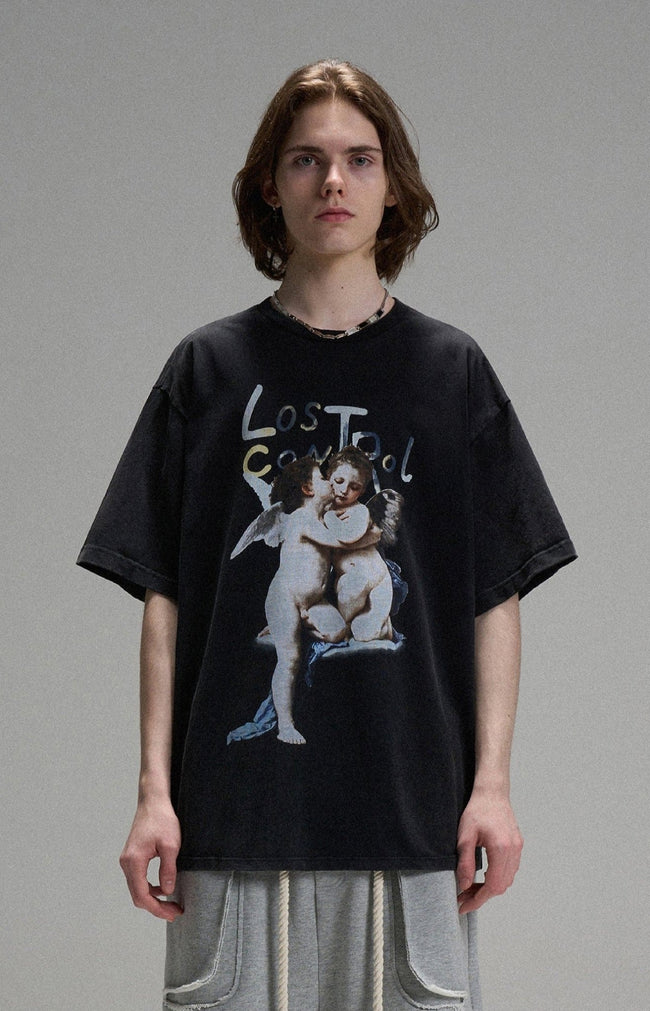LOSTCTRL Kissing Angels Printing Vintage Distressed Tee Main Image