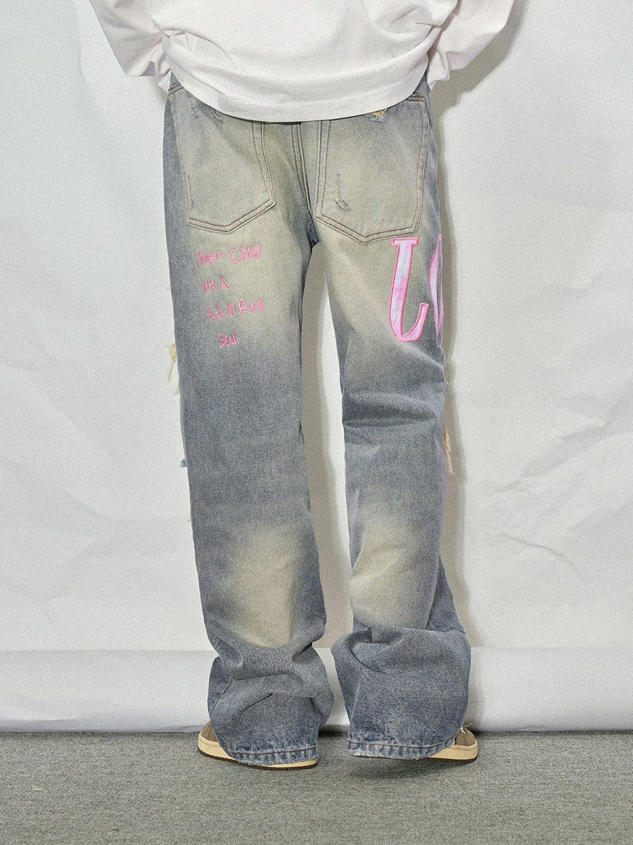 LOSTCTRL Pink Distressed Washed Denim - COPPING THREADS - LOSTCTRL