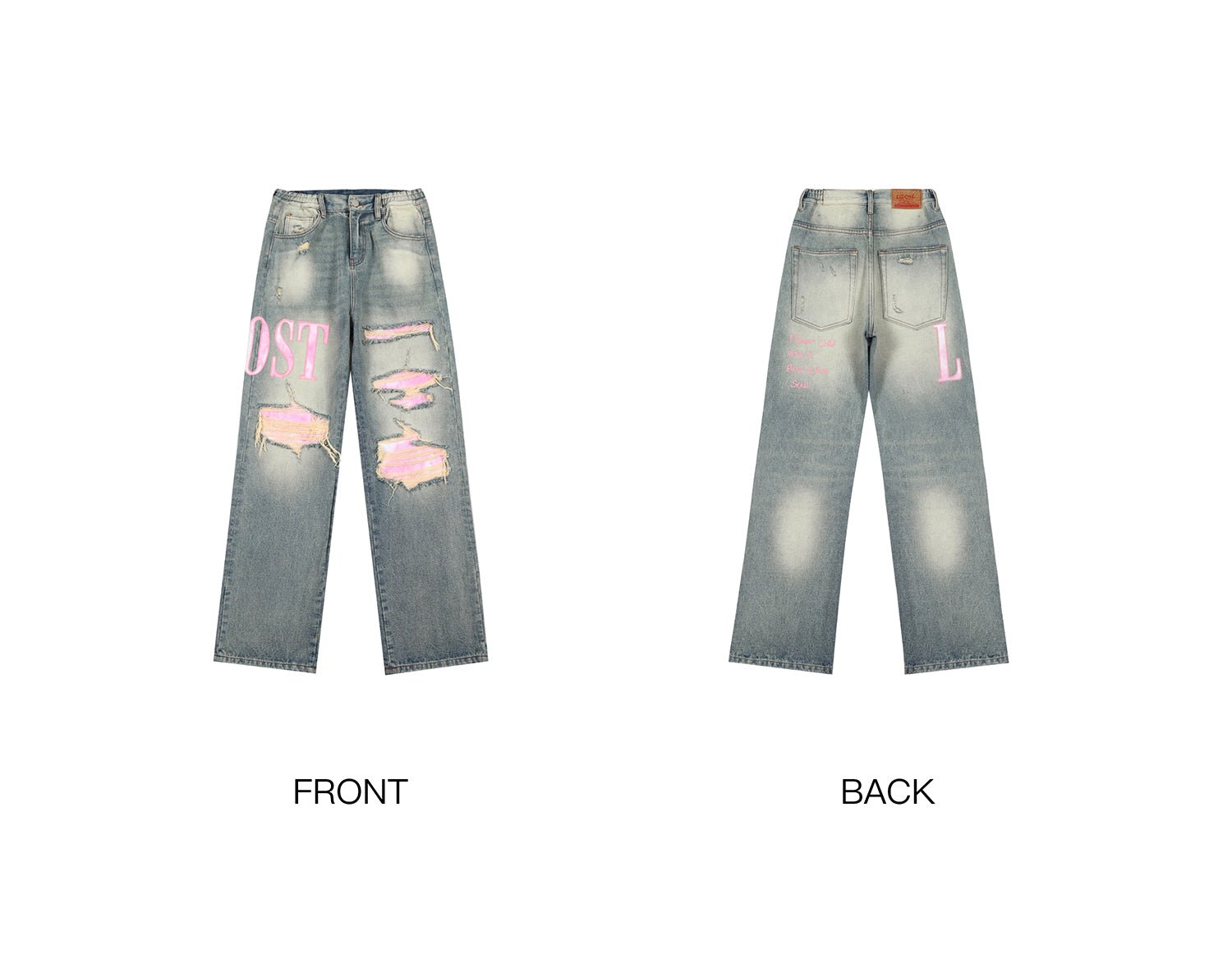 LOSTCTRL Pink Distressed Washed Denim - COPPING THREADS - LOSTCTRL