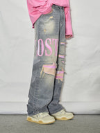 LOSTCTRL Pink Distressed Washed Denim - COPPING THREADS - LOSTCTRL