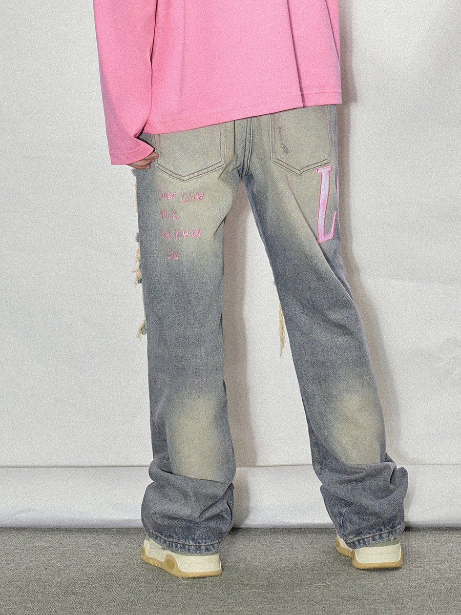 LOSTCTRL Pink Distressed Washed Denim - COPPING THREADS - LOSTCTRL