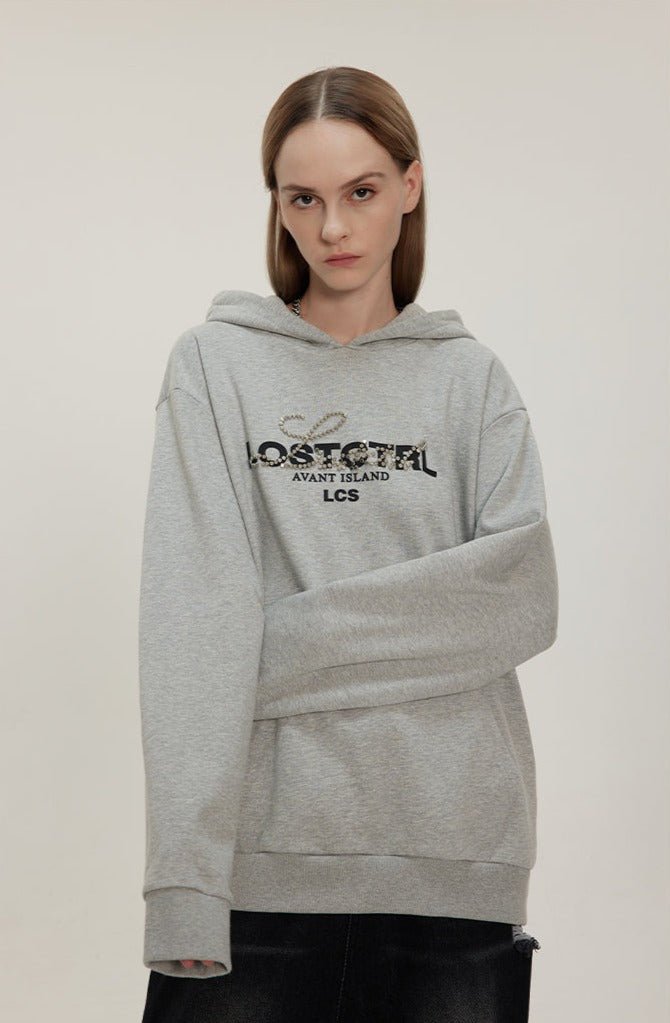 LOSTCTRL Studded Rhinestone Print Hoodie - COPPING THREADS - LOSTCTRL