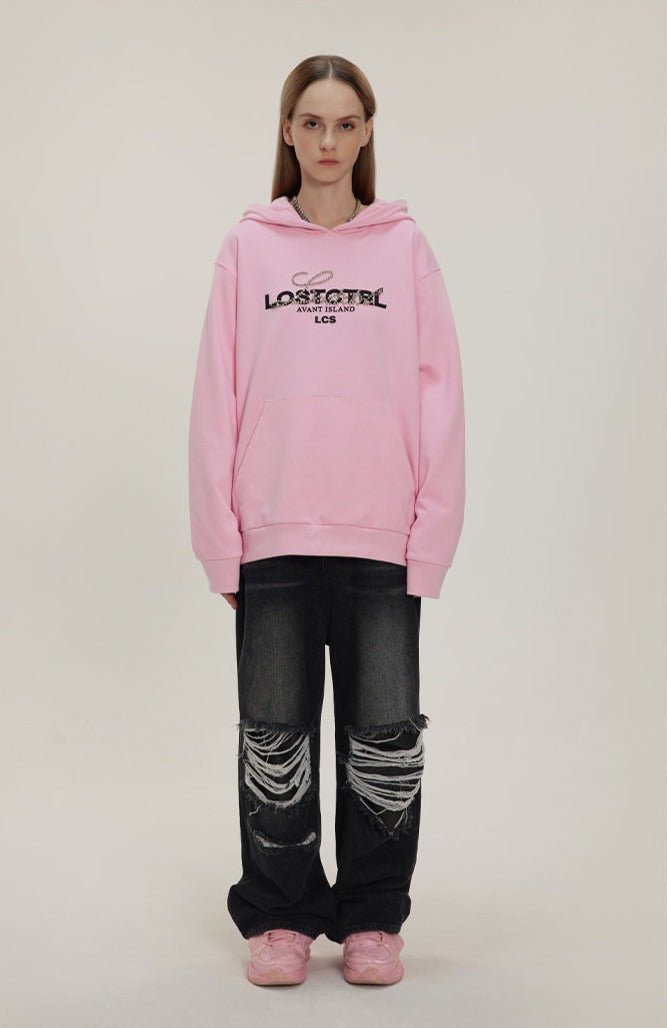 LOSTCTRL Studded Rhinestone Print Hoodie - COPPING THREADS - LOSTCTRL