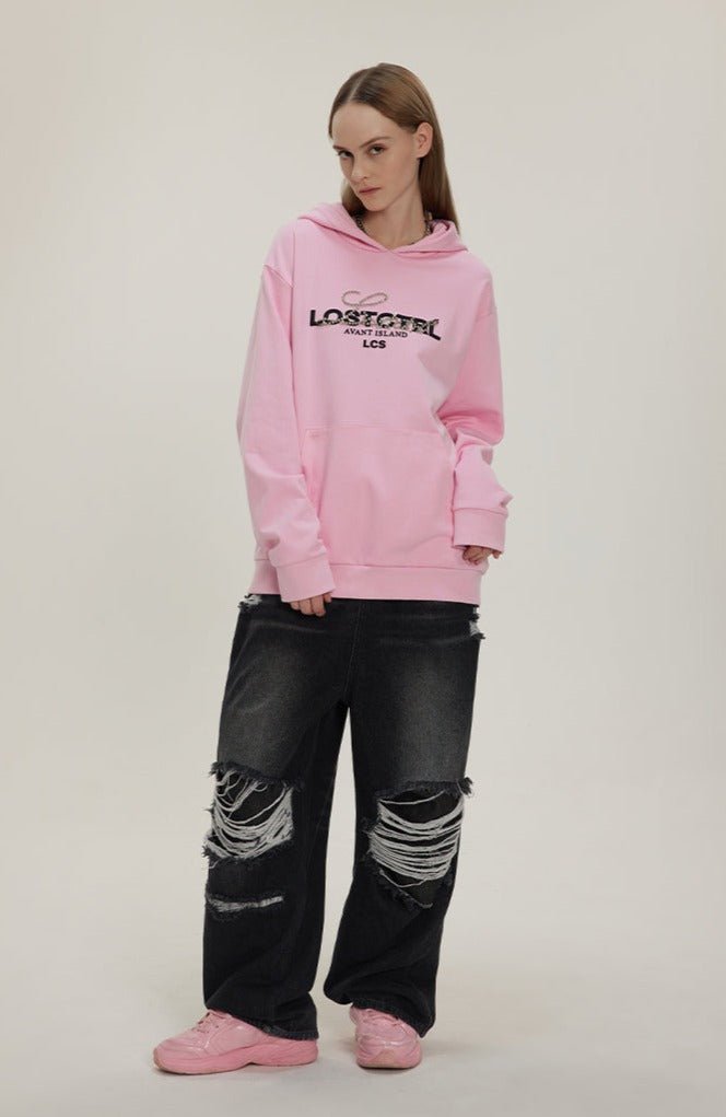 LOSTCTRL Studded Rhinestone Print Hoodie - COPPING THREADS - LOSTCTRL
