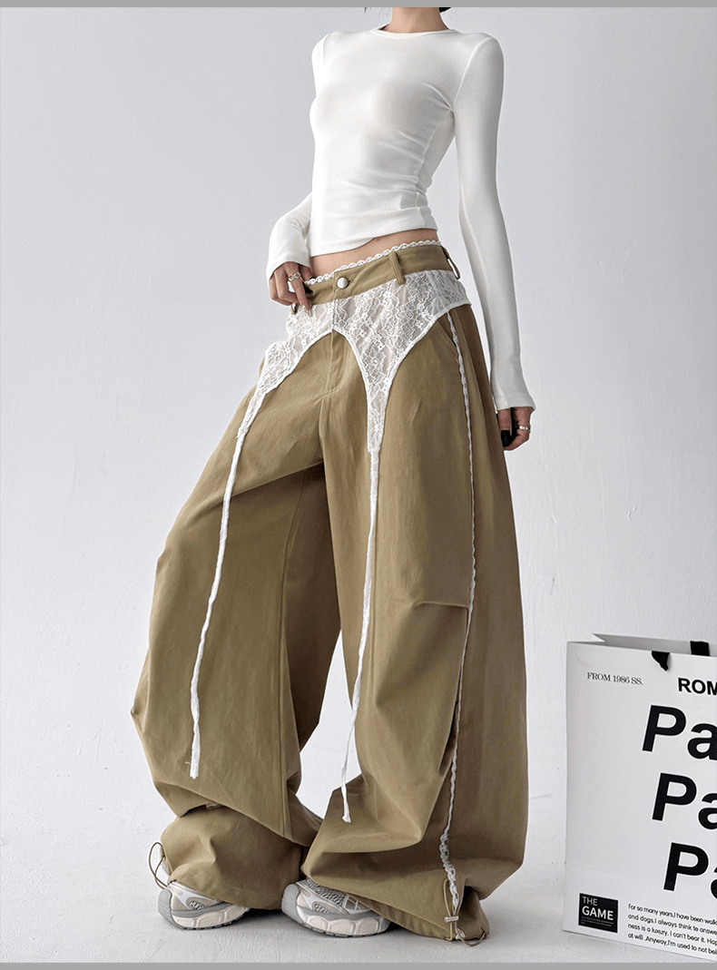 Low - Rise Lace - Trim Cargo Wide - Leg Pants - COPPING THREADS - CT Select