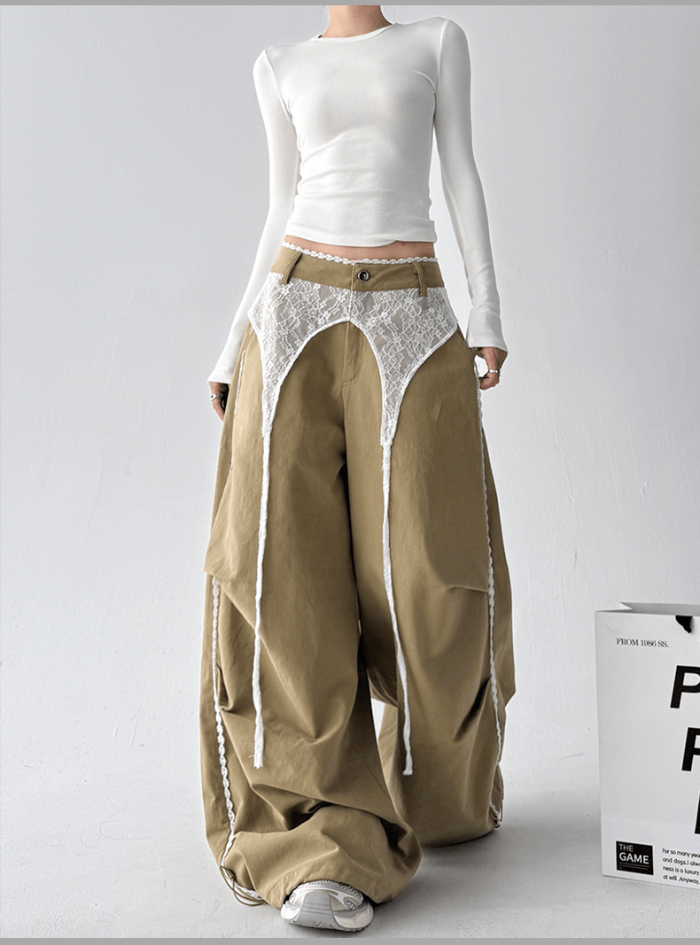 Low - Rise Lace - Trim Cargo Wide - Leg Pants - COPPING THREADS - CT Select