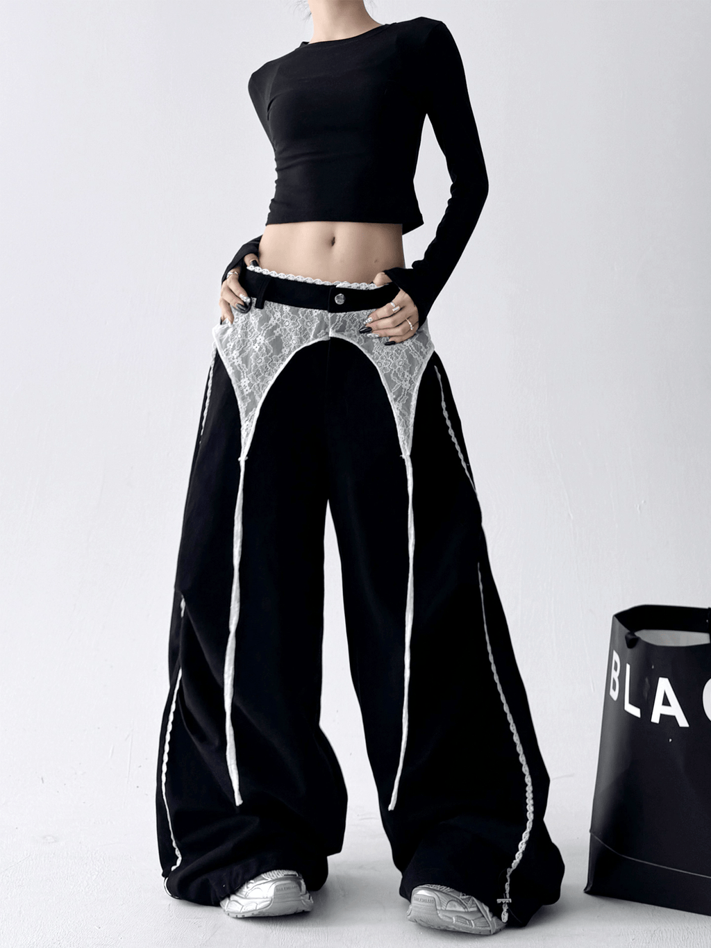 Low - Rise Lace - Trim Cargo Wide - Leg Pants - COPPING THREADS - CT Select