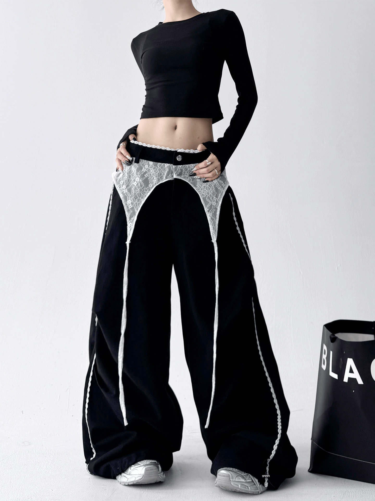 Low - Rise Lace - Trim Cargo Wide - Leg Pants - COPPING THREADS - CT Select