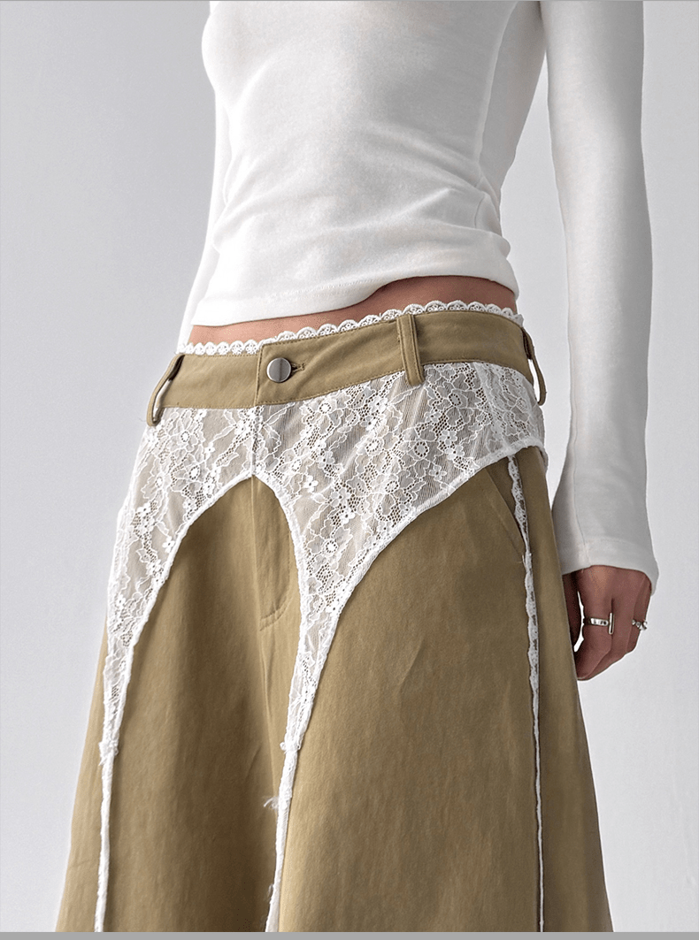 Low - Rise Lace - Trim Cargo Wide - Leg Pants - COPPING THREADS - CT Select