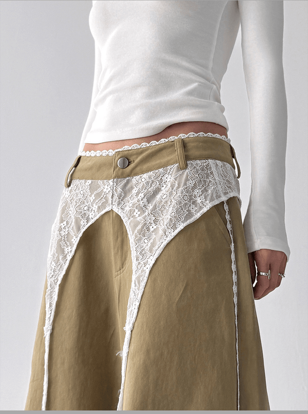 Low - Rise Lace - Trim Cargo Wide - Leg Pants - COPPING THREADS - CT Select