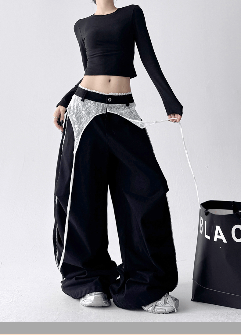 Low - Rise Lace - Trim Cargo Wide - Leg Pants - COPPING THREADS - CT Select