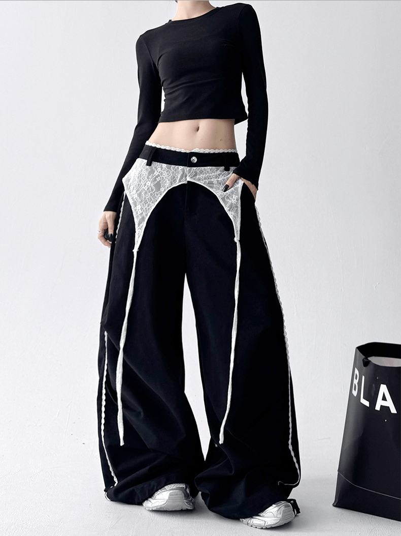 Low - Rise Lace - Trim Cargo Wide - Leg Pants - COPPING THREADS - CT Select