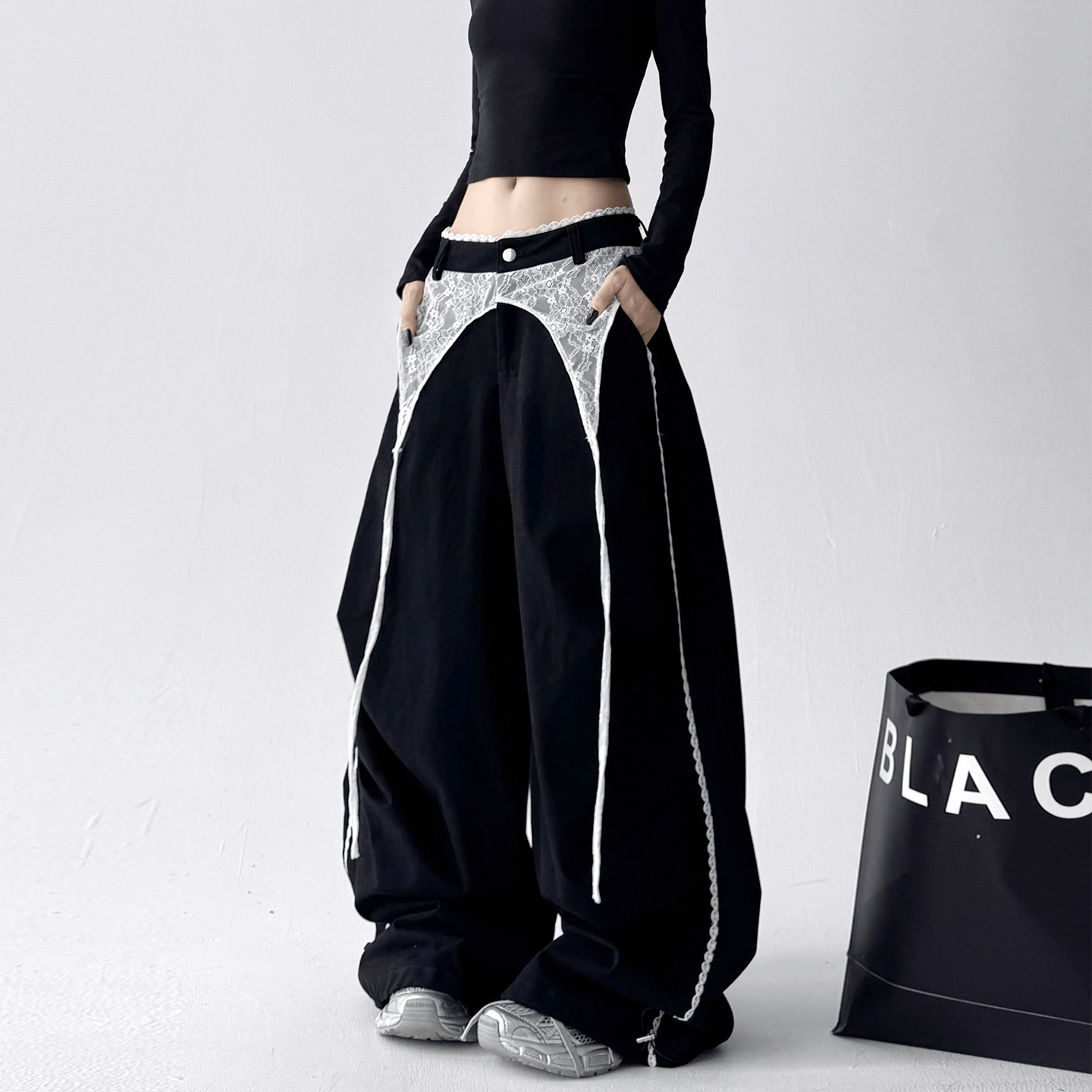 Low - Rise Lace - Trim Cargo Wide - Leg Pants - COPPING THREADS - CT Select