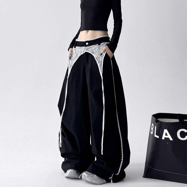 Low - Rise Lace - Trim Cargo Wide - Leg Pants - COPPING THREADS - CT Select