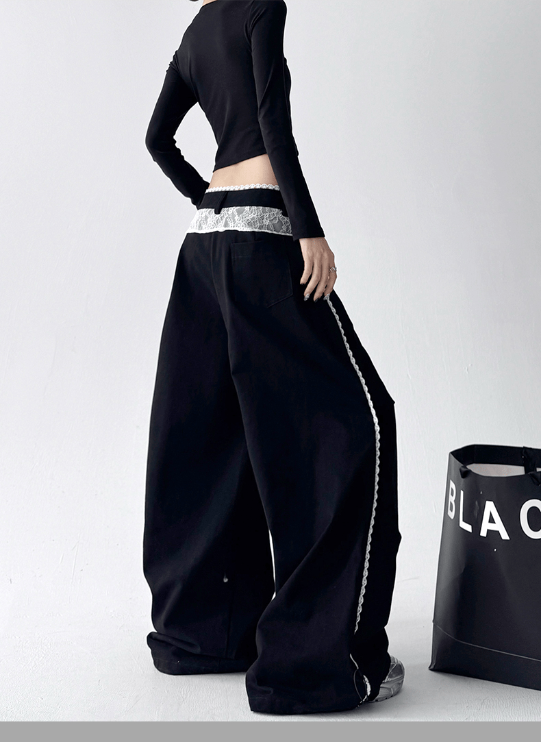 Low - Rise Lace - Trim Cargo Wide - Leg Pants - COPPING THREADS - CT Select