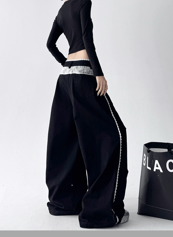 Low - Rise Lace - Trim Cargo Wide - Leg Pants - COPPING THREADS - CT Select