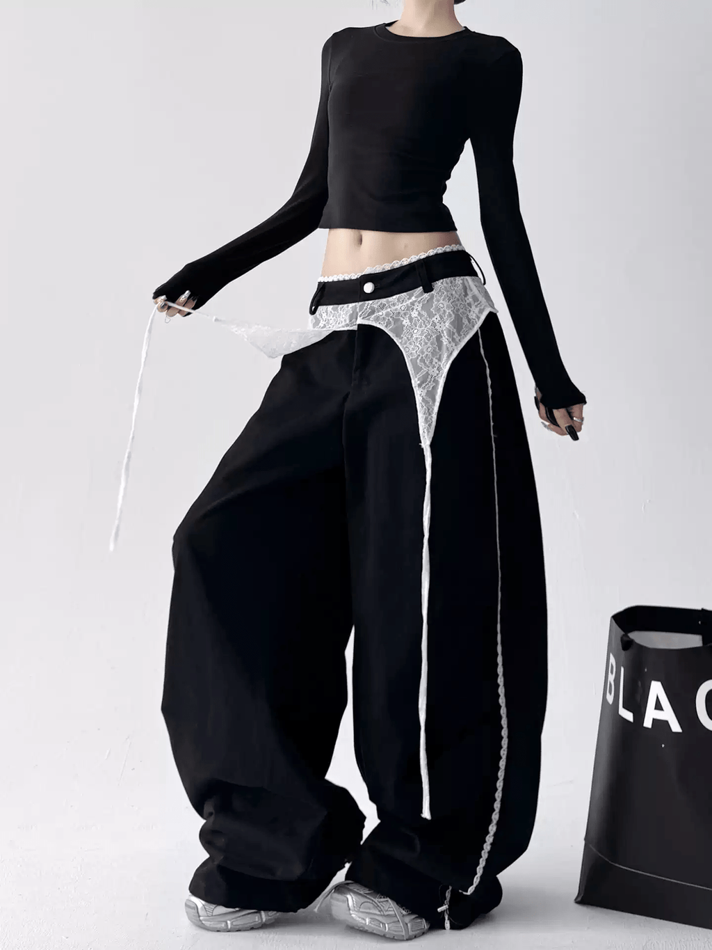 Low - Rise Lace - Trim Cargo Wide - Leg Pants - COPPING THREADS - CT Select