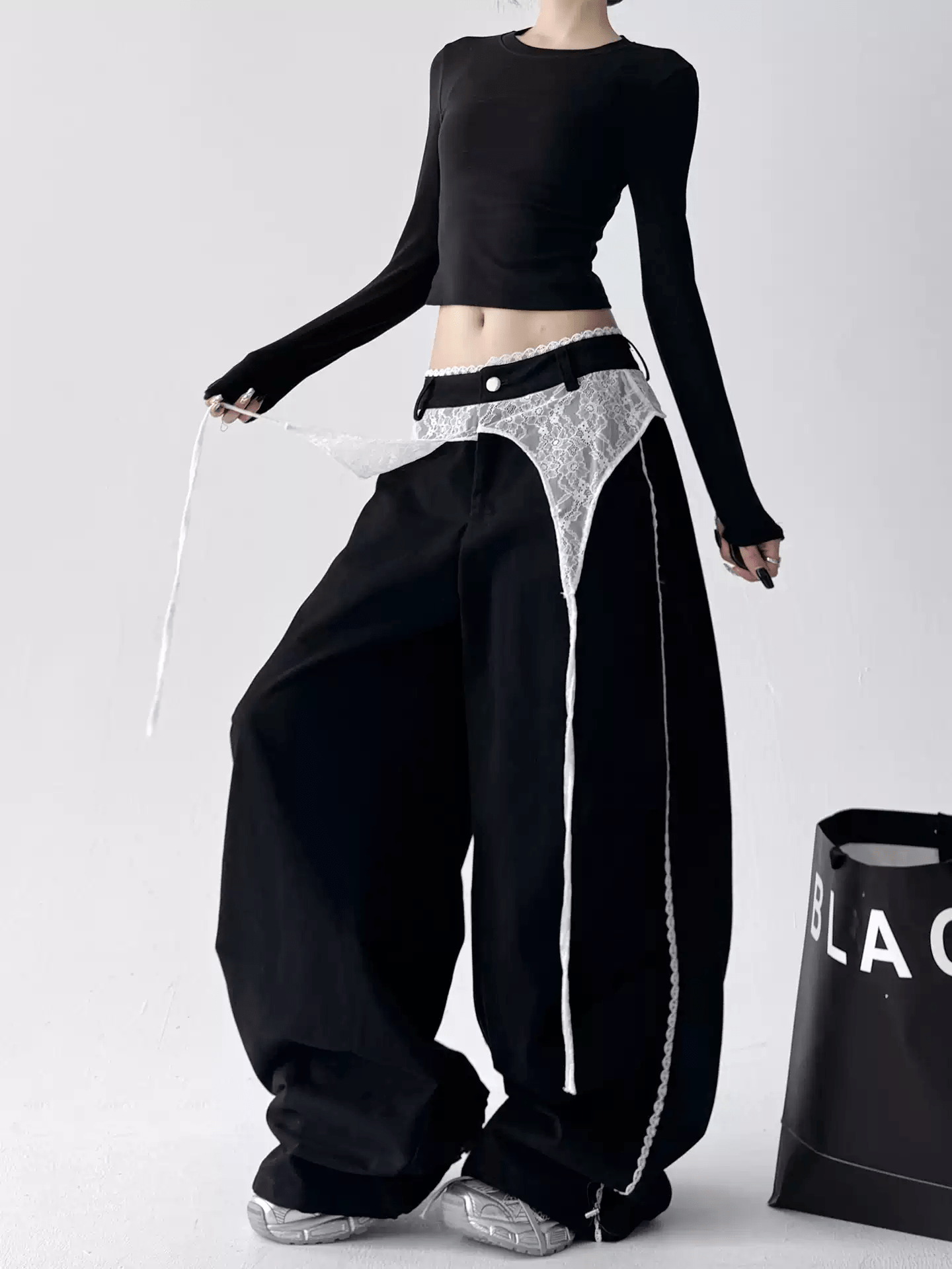 Low - Rise Lace - Trim Cargo Wide - Leg Pants - COPPING THREADS - CT Select