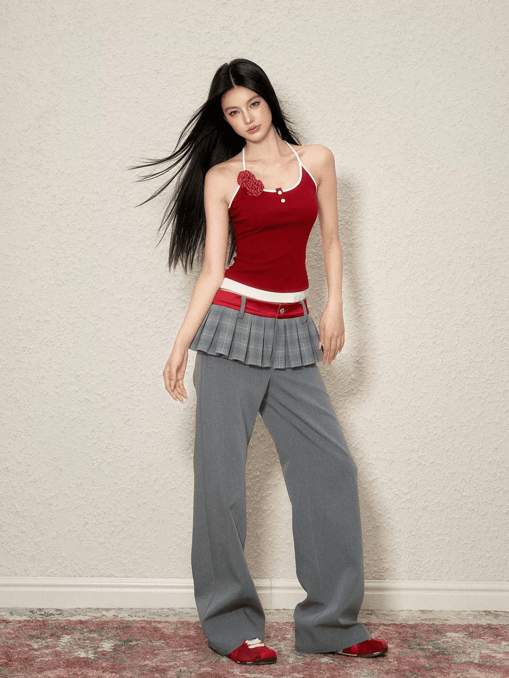 Low Rise Mock Two - Piece Pleated Skirt Trousers - COPPING THREADS - AGAM