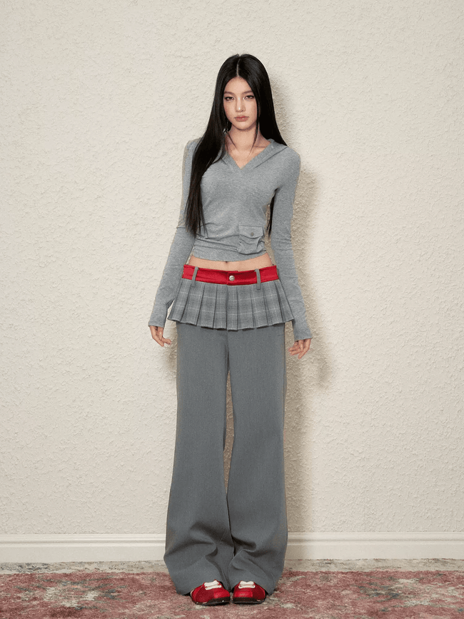 Low Rise Mock Two-Piece Pleated Skirt Trousers Main Image