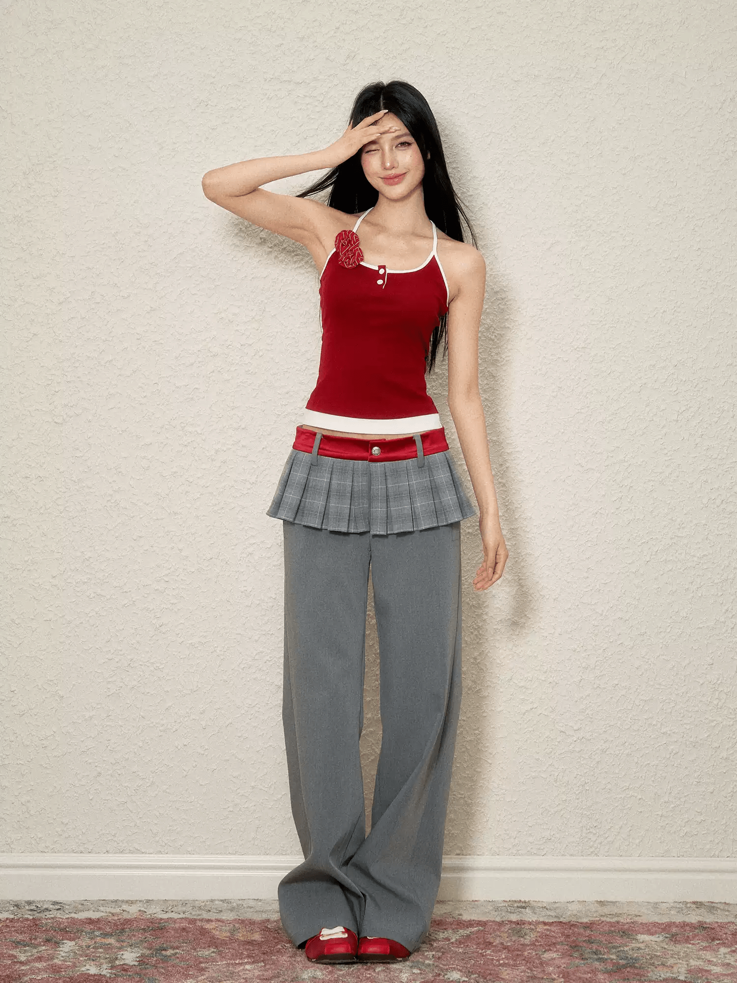 Low Rise Mock Two - Piece Pleated Skirt Trousers - COPPING THREADS - AGAM