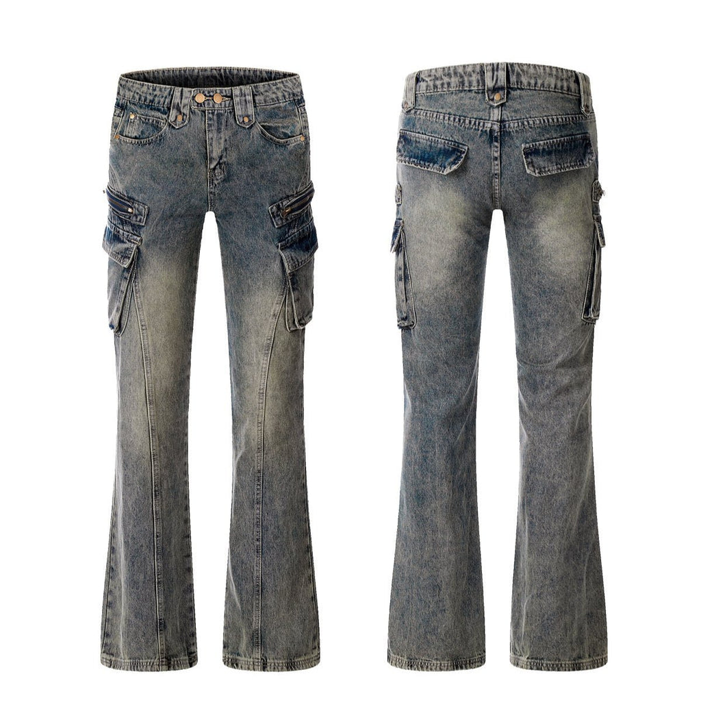 Low - Rise Side Pocket Flared Cargo Denim - COPPING THREADS - CHICISLAND
