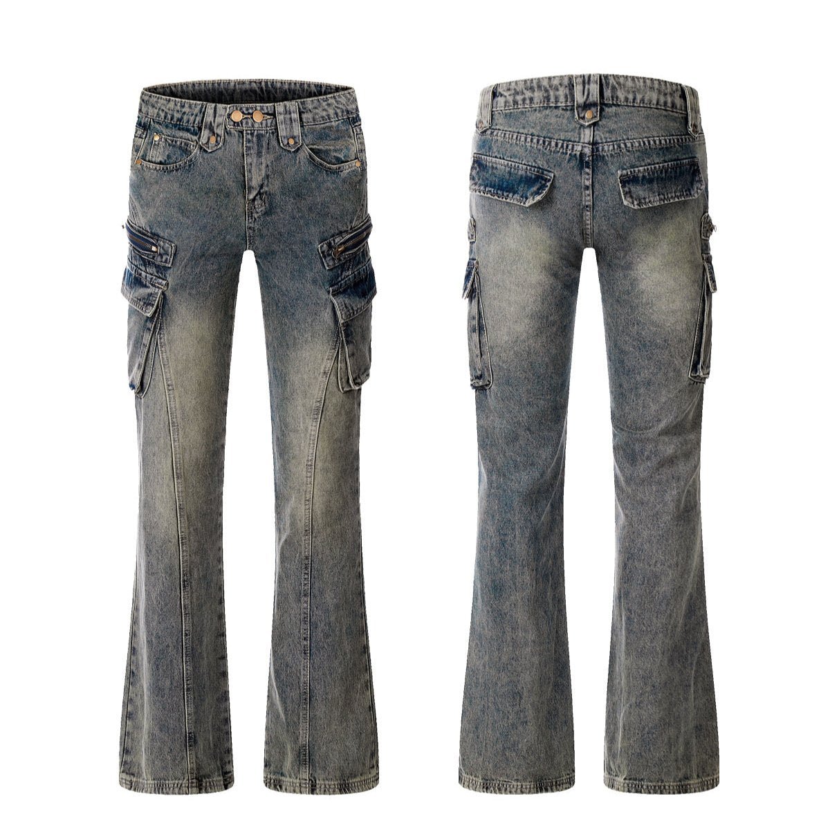 Low - Rise Side Pocket Flared Cargo Denim - COPPING THREADS - CHICISLAND