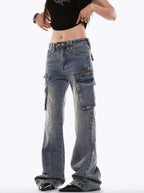 Low - Rise Side Pocket Flared Cargo Denim - COPPING THREADS - CHICISLAND