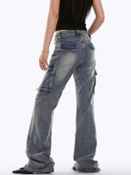 Low - Rise Side Pocket Flared Cargo Denim - COPPING THREADS - CHICISLAND