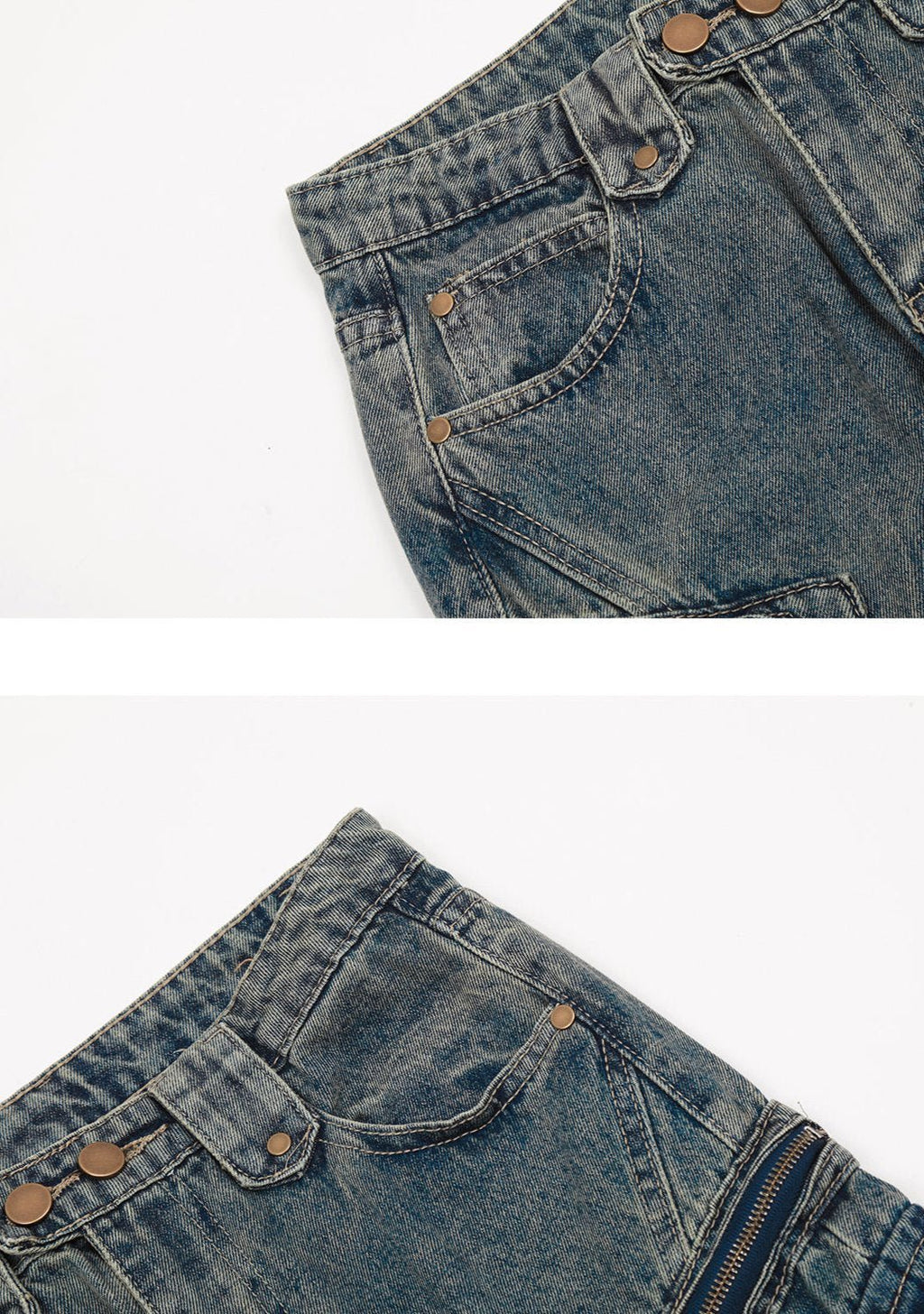Low - Rise Side Pocket Flared Cargo Denim - COPPING THREADS - CHICISLAND