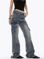 Low - Rise Side Pocket Flared Cargo Denim - COPPING THREADS - CHICISLAND