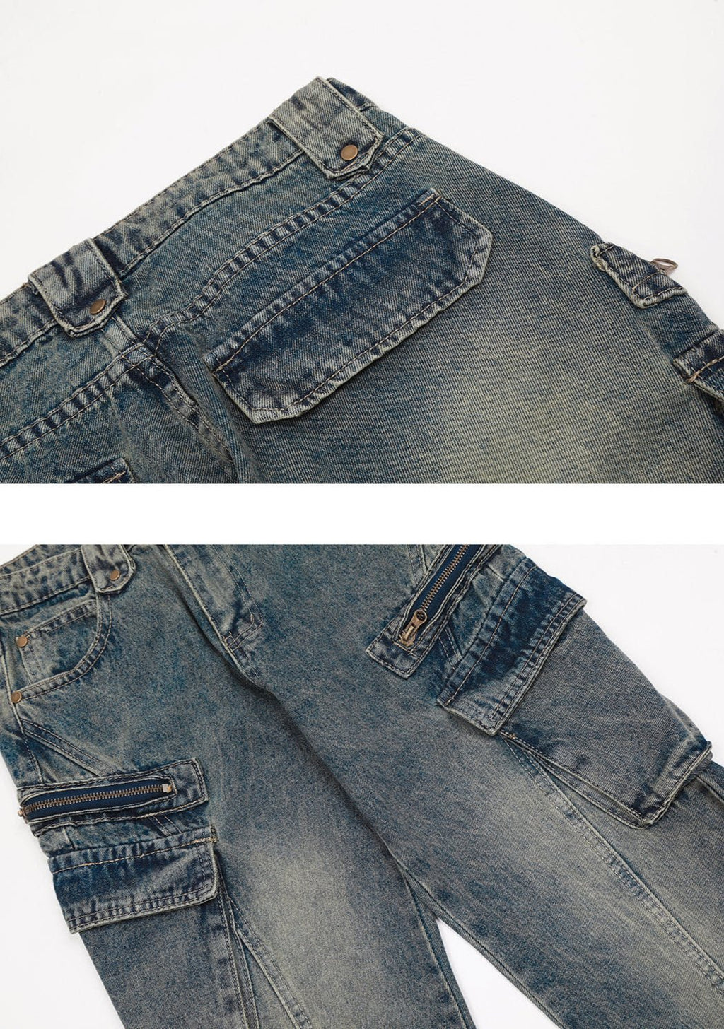 Low - Rise Side Pocket Flared Cargo Denim - COPPING THREADS - CHICISLAND