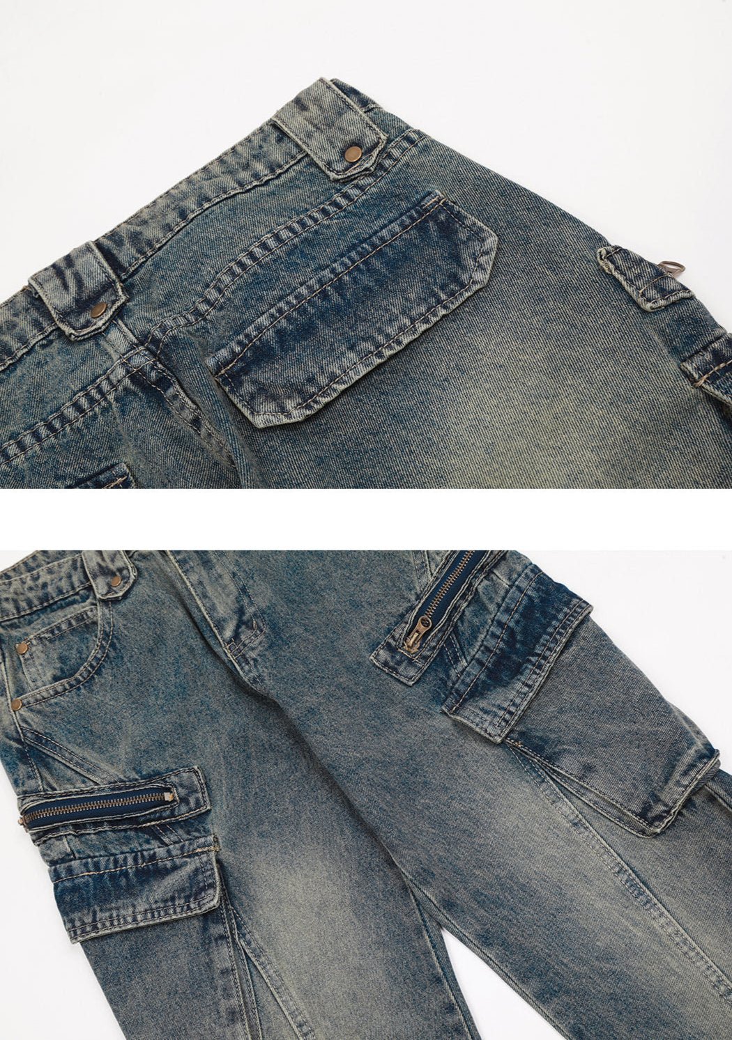 Low - Rise Side Pocket Flared Cargo Denim - COPPING THREADS - CHICISLAND
