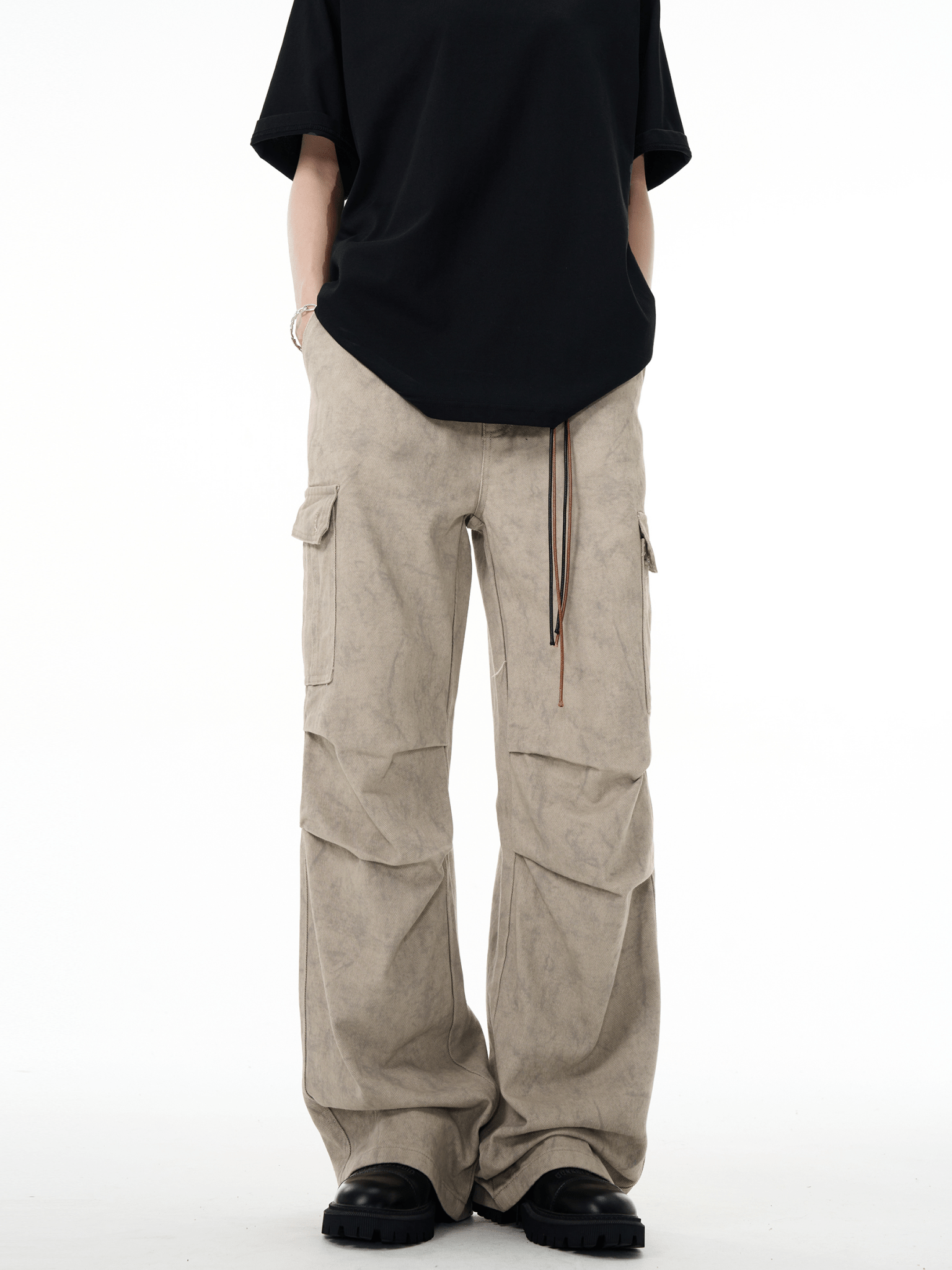 Marble Washed Pleated Paratrooper Cargo Pants - COPPING THREADS - CT Basics