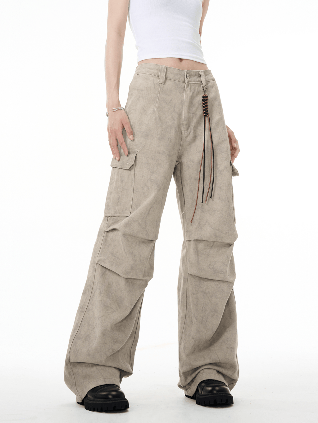 Marble Washed Pleated Paratrooper Cargo Pants - COPPING THREADS - CT Basics