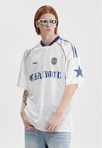 Mesh Breathable Letter Print Blockette Style Jersey Tee - COPPING THREADS - CHICISLAND