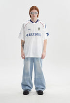 Mesh Breathable Letter Print Blockette Style Jersey Tee - COPPING THREADS - CHICISLAND