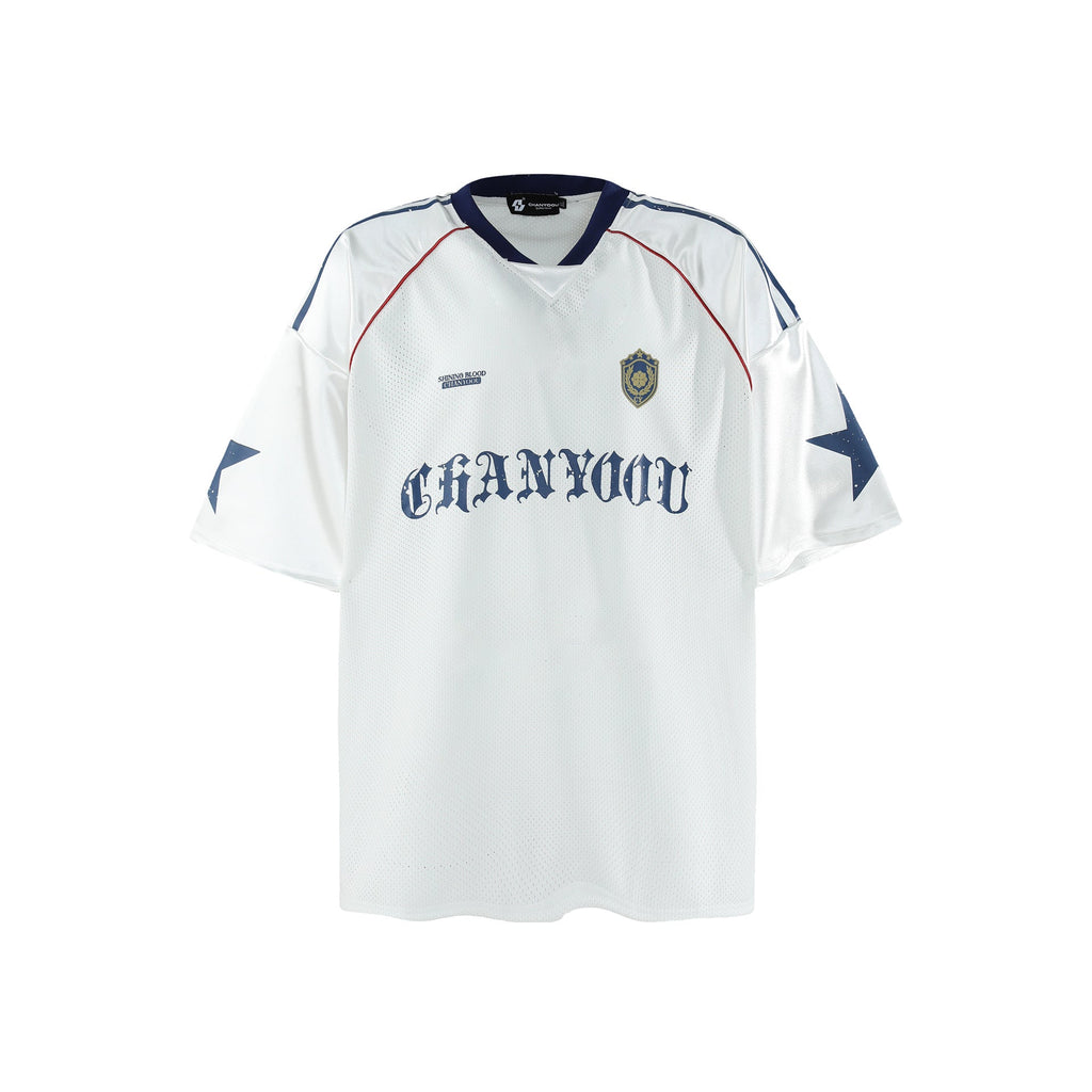 Mesh Breathable Letter Print Blockette Style Jersey Tee - COPPING THREADS - CHICISLAND