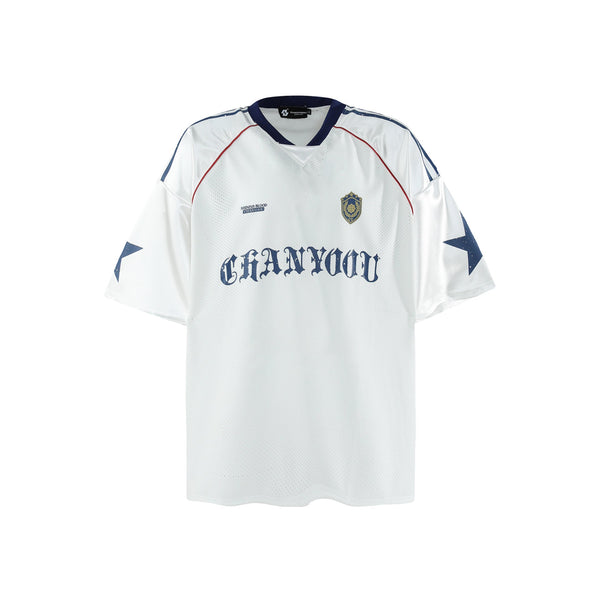 Mesh Breathable Letter Print Blockette Style Jersey Tee - COPPING THREADS - CHICISLAND