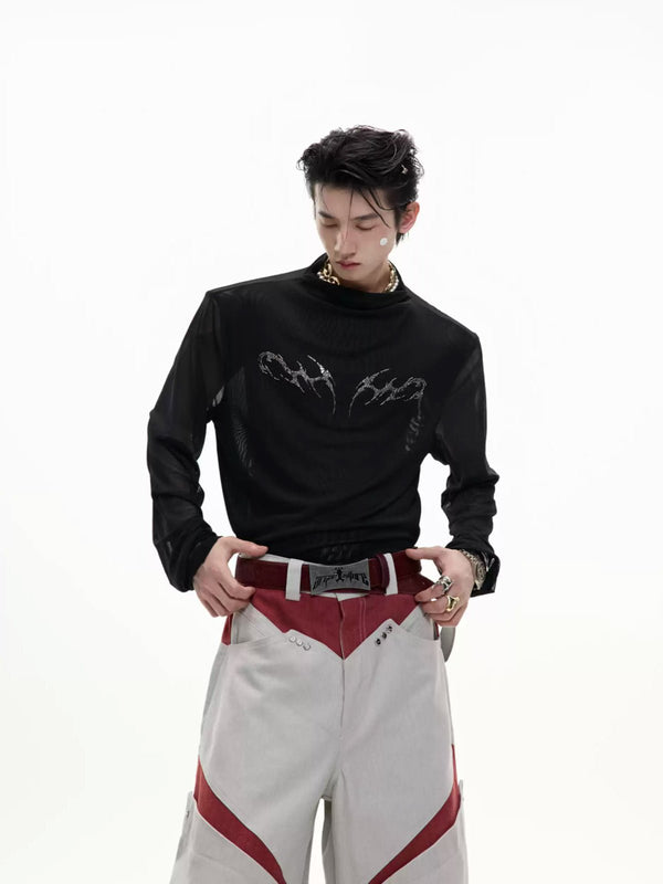 Mesh Metal-Graphic Fitted Long-Sleeve Top - COPPING THREADS - Argue Culture