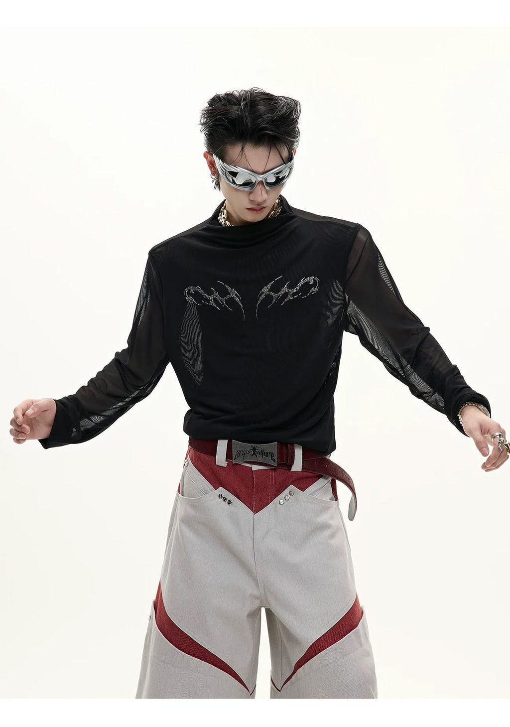 Mesh Metal-Graphic Fitted Long-Sleeve Top - COPPING THREADS - Argue Culture