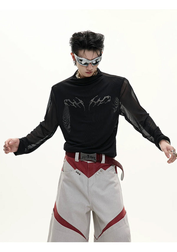 Mesh Metal-Graphic Fitted Long-Sleeve Top - COPPING THREADS - Argue Culture